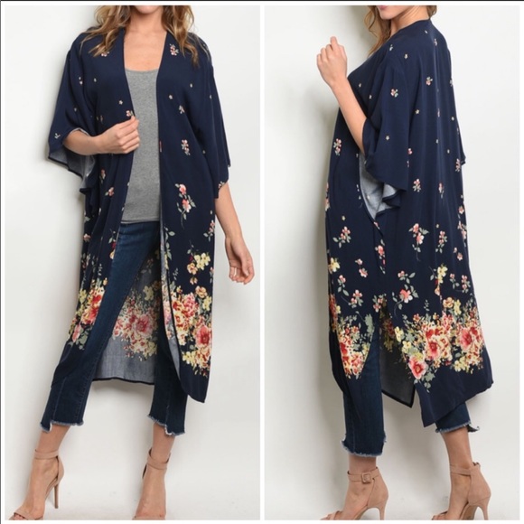 Sweaters - LAST 1 S‼️NAVY FLORAL KIMONO- kimono